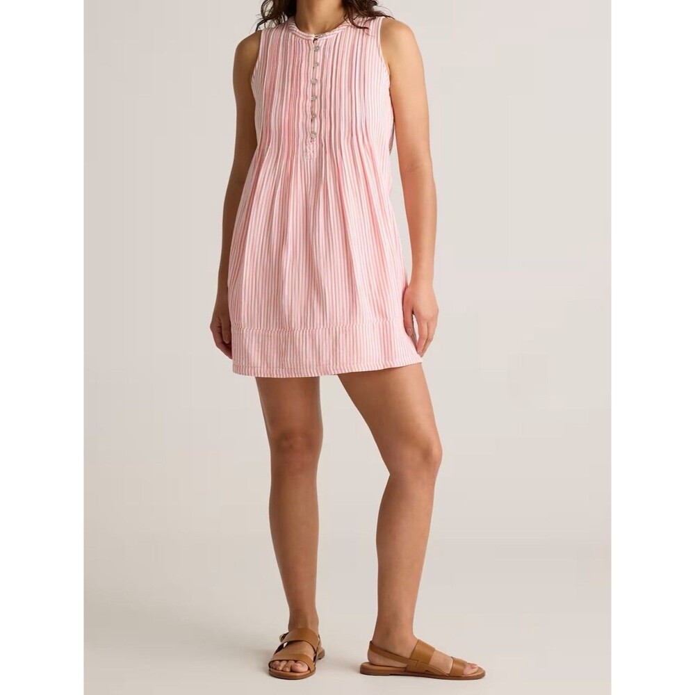 Quince Women 100% Organic Cotton Gauze Sleeveless Swing Dress Pink Large Resort